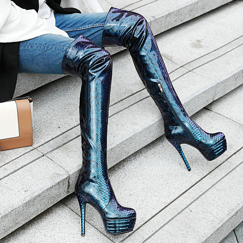 2020 Women Boots Fashion Patent Leather Over The Knee Boots Sexy Super Thin Heel Long Ladies Platform Autumn Winter, Blue
2020 Women Boots Fashion Patent Leather Over The Knee Boots Sexy Super Thin Heel Long Ladies Platform Autumn Winter, Blue