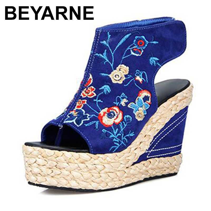 BEYARNE2020Ethnic Embroidery Wedge Women Sandals Summer Peep Toe Cut Out Platform Lady Heels Shoes, Black
BEYARNE2020Ethnic Embroidery Wedge Women Sandals Summer Peep Toe Cut Out Platform Lady Heels Shoes, Black