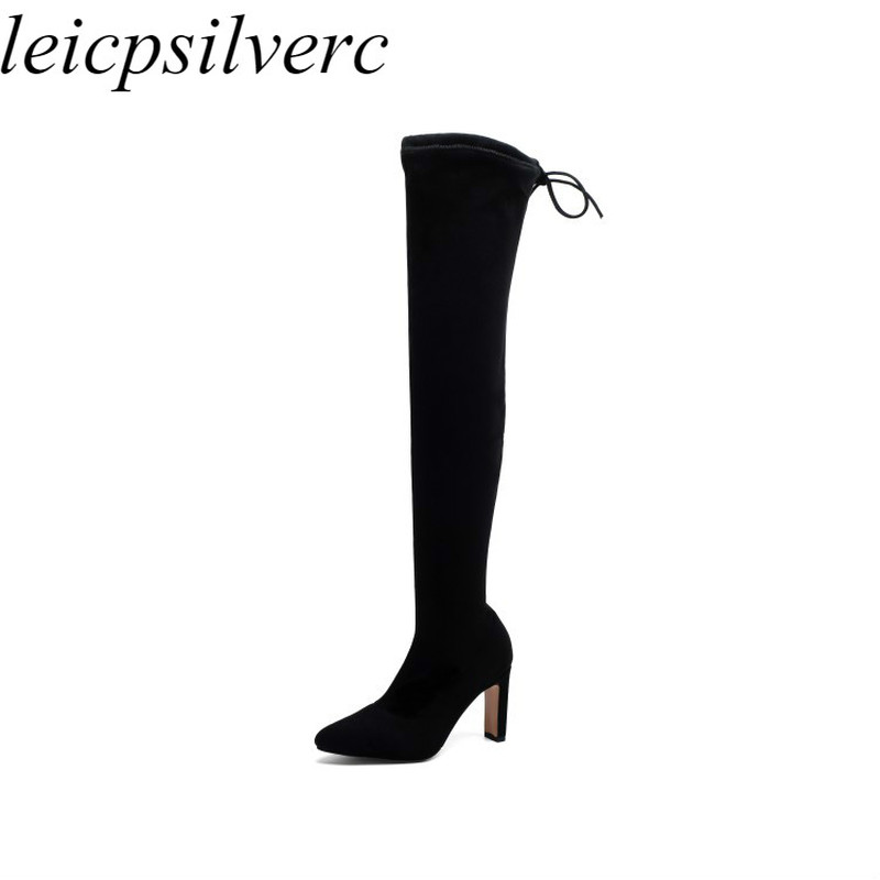 Women's Boots Autumn Winter Super High Heels Pointed Toe Flock Over The Knee Stretch Boots 2020 New Sexy Fashion Black Plush
Women's Boots Autumn Winter Super High Heels Pointed Toe Flock Over The Knee Stretch Boots 2020 New Sexy Fashion Black Plush