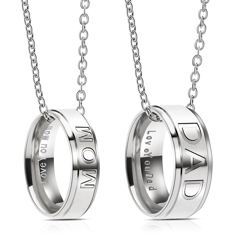 Fashion Charm Stainless Steel MOM DAD Pendant Necklace Carved Letters Love You Mom Love You Dad Gifts
Fashion Charm Stainless Steel MOM DAD Pendant Necklace Carved Letters Love You Mom Love You Dad Gifts