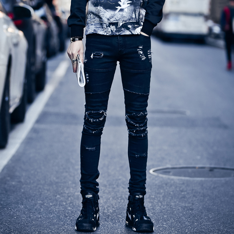 2020 New Men clothing Spring Hair Stylist slim casual jeans fashion personality hole patch solid color denim trousers costumes, Black
2020 New Men clothing Spring Hair Stylist slim casual jeans fashion personality hole patch solid color denim trousers costumes, Black