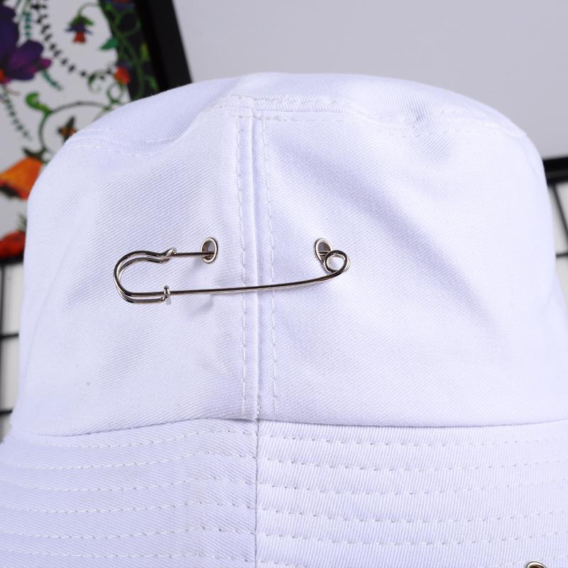 Solid Color Cool Unisex Iron Pin Ring Personality Bucket Hat Cap Folding Fisherman Hat Hunting Fishing Outdoor Cap