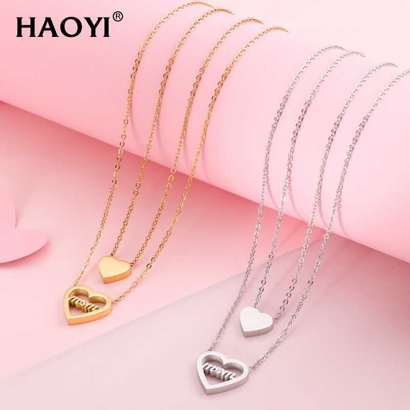 HAOYI New Fashion Double Layer Stainless Steel Hearts Pendants Necklaces For Women Multilayer Layered Necklaces Jewelry
HAOYI New Fashion Double Layer Stainless Steel Hearts Pendants Necklaces For Women Multilayer Layered Necklaces Jewelry