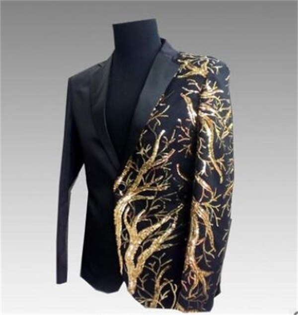 Handsome Black Mens Wedding Groom Tuxedos Gold Sequings Beading Custom Made One Piece Mens Coat Cheap Tuxedos
