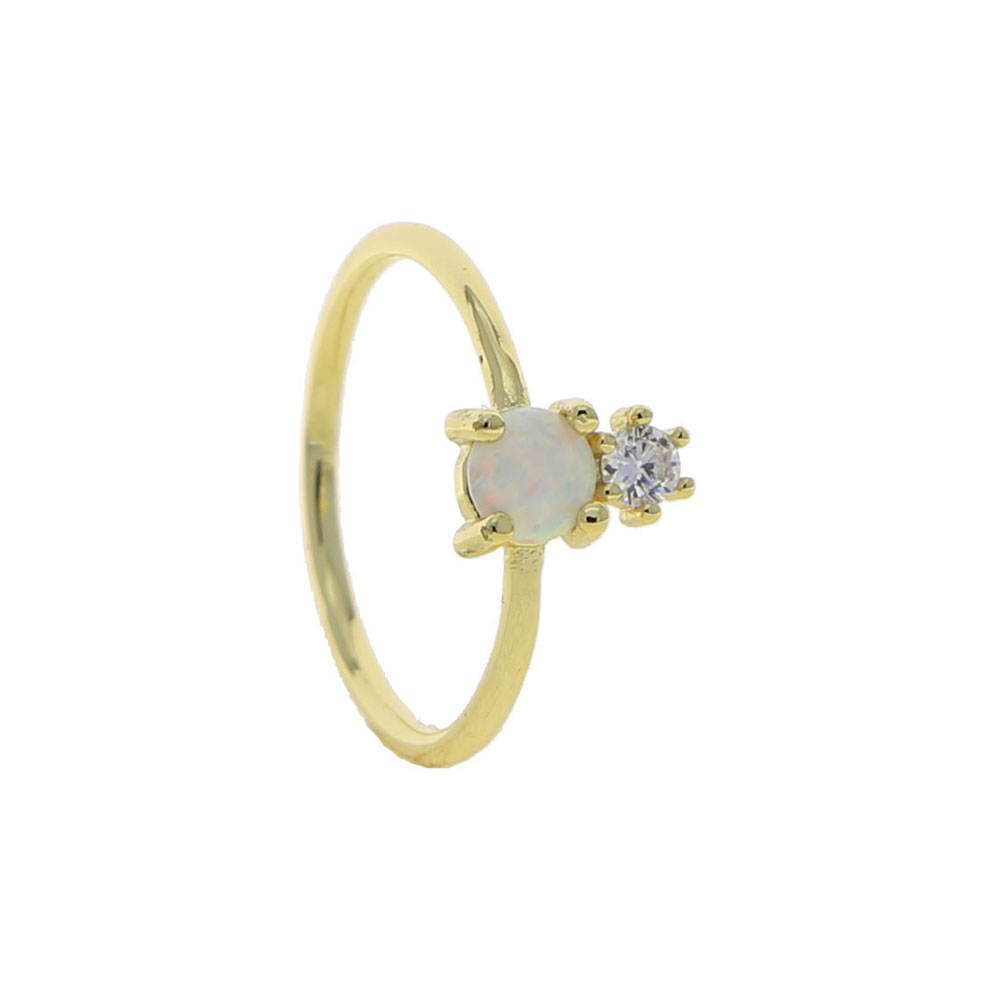 Simple Single Stone Finger Rings Gold Color White Fire Opal Stone stone delicate dainty girl women rings Engagement Love Ring Valentine Gift