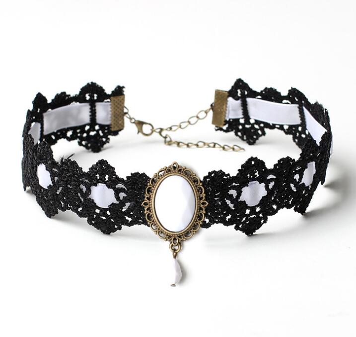 Ethnic style explosive jewelry Gothic choker lace neckband collar velvet vintage gemstone clavicle chain WY1579