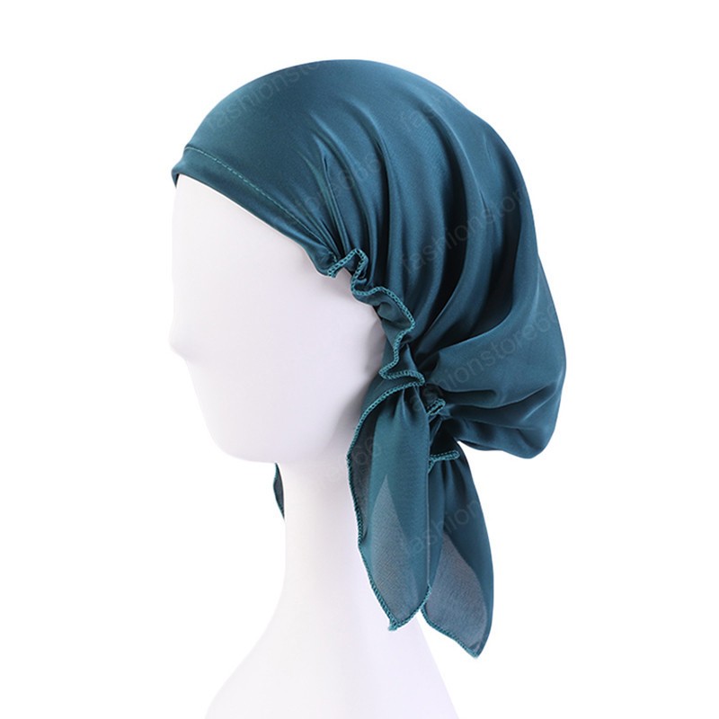Satin Turban Muslim Women Beanie Elastic Bonnet Hair Loss Hat Head Scarf Chemo Sleeping Cap Hat Hair Care Nightcap Cover Solid