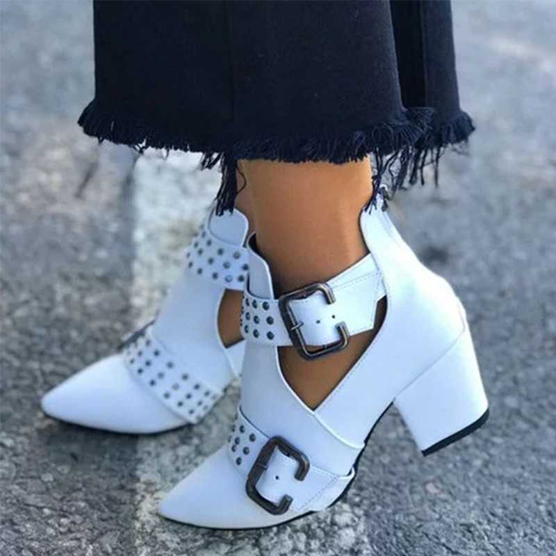 Women's Pointed Toe Leather Ankle Boots 2020 Woman Fashion Autumn Square Heels Women Rivet Female Buckle Pumps Ladies Zip Shoes, Black
Women's Pointed Toe Leather Ankle Boots 2020 Woman Fashion Autumn Square Heels Women Rivet Female Buckle Pumps Ladies Zip Shoes, Black