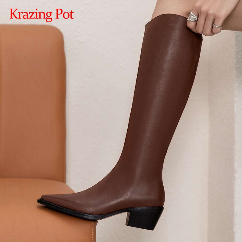 Krazing pot equestrian boots natural leather european design thick high heel pointed toe zipper young girls knee high boots L42, Black
Krazing pot equestrian boots natural leather european design thick high heel pointed toe zipper young girls knee high boots L42, Black