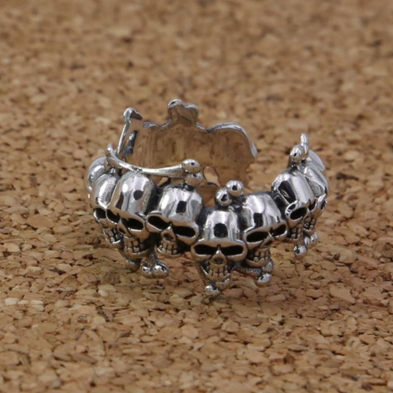 vintage style 925 sterling silver handmade designer jewelry American European antique silver punk crosses skull adjustable rings men women
