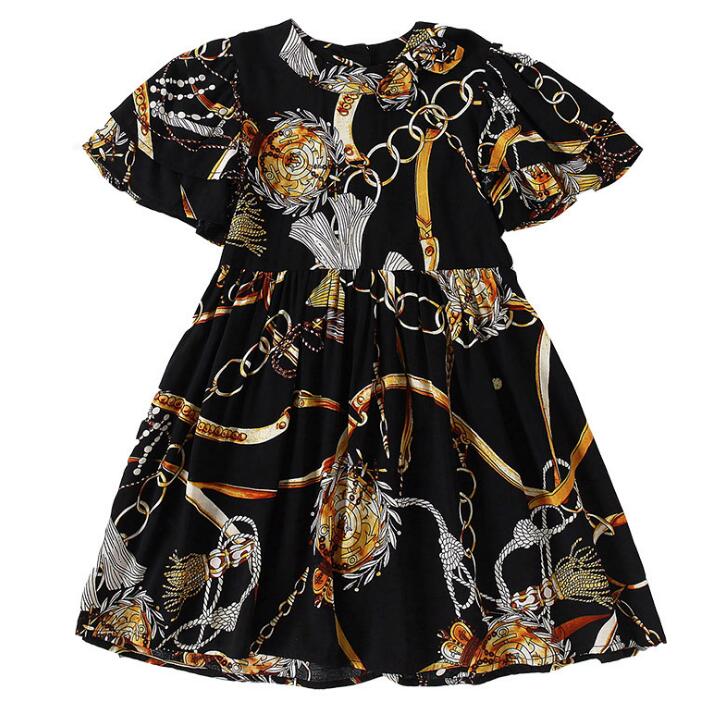 Summer new girl princess skirt, short-sleeved ethnic style waist neckline bowknot dress 2-6 years old LY050