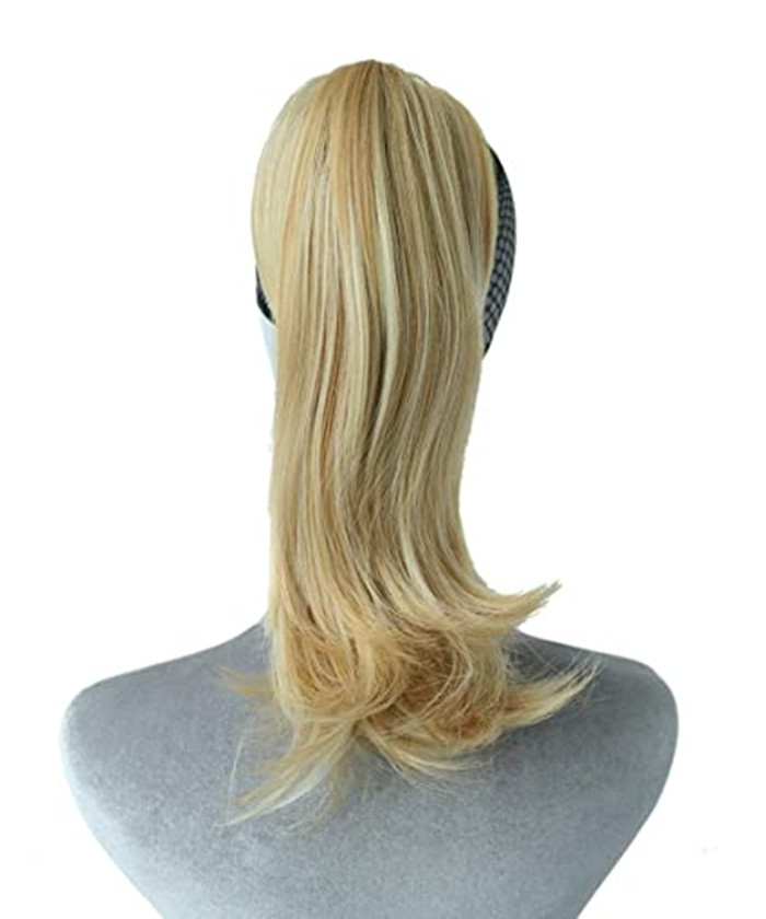 14" Natural Wavy Hairpieces for Women Hair Ponytail Clip in Extension Curly VIrgin human Pony Tail 27/613 two tone mixed