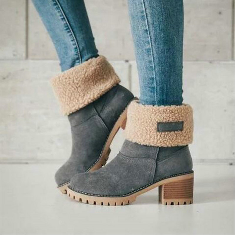 New women boots winter outdoor keep warm fur boots waterproof women's snow thick heel with round head short boot, Gray
New women boots winter outdoor keep warm fur boots waterproof women's snow thick heel with round head short boot, Gray