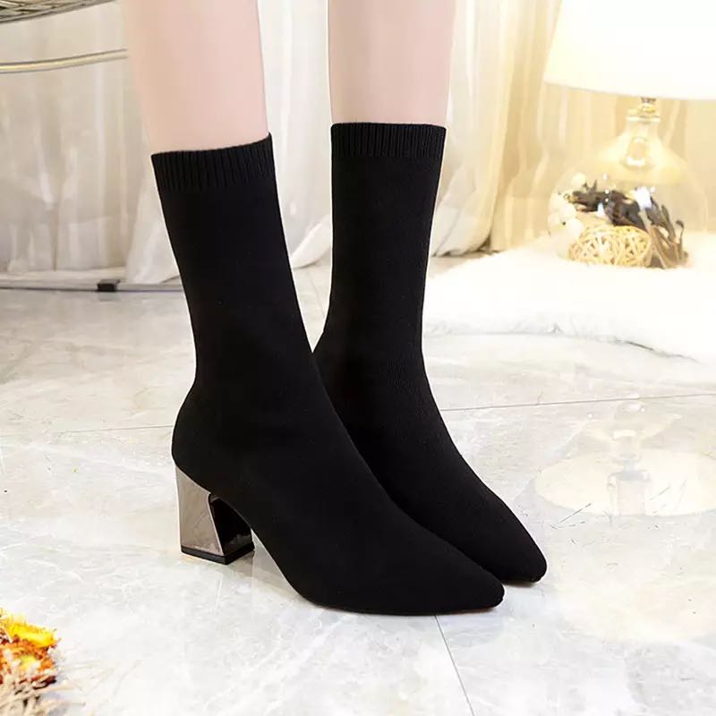 New Boots Autumn Pointed Toe Stretch Knitting Sock Boots Plus Size High Heels Female Slip On Lady Shoes, Black
New Boots Autumn Pointed Toe Stretch Knitting Sock Boots Plus Size High Heels Female Slip On Lady Shoes, Black