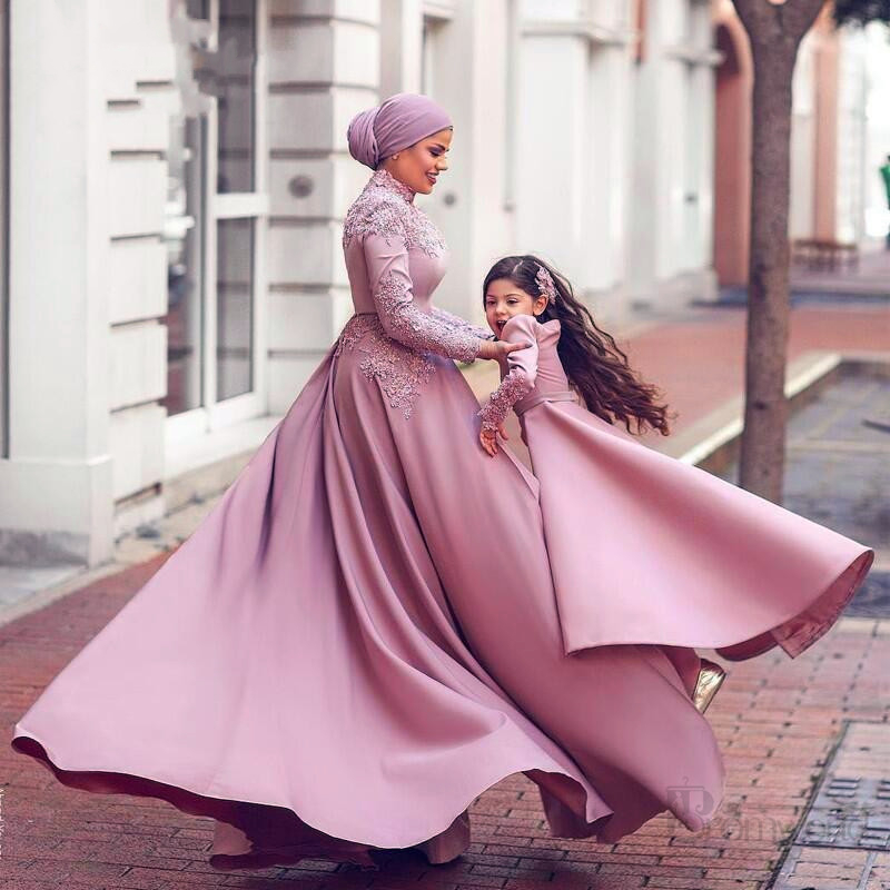 Blush Pink Arabic Muslim Women Jumpsuit Dresses Evening Wear Detachable High Neck Long Sleeves Prom Dress Moroccan Kaftan Appliques Lace Formal Party 