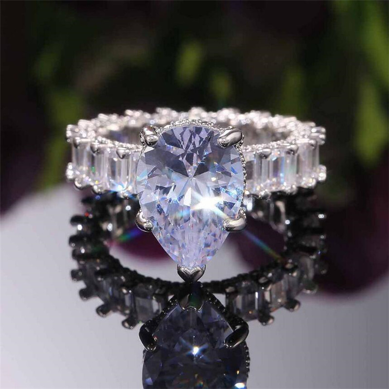 Choucong Brand New Stunning Luxury Jewelry 925 Sterling Silver Pear Cut White Large Diamond Ring Birthstone Women Wedding Band Ring Gift