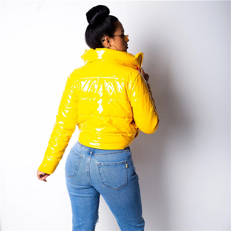 ANJAMANOR Winter Patent Leather Bubble Coat Women Plus Size Red Zipper Waterproof Latex Puffer Jacket Woman Parkas D30-FB50 200921