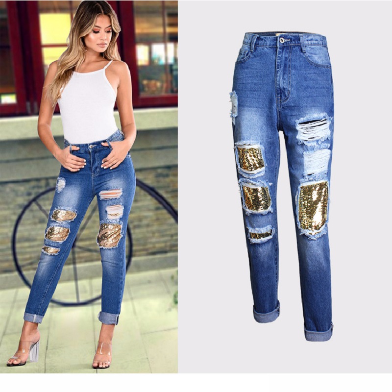 Sexy Golden Sequin Straight Jeans Ripped Plus Size Women High Waist Denim Pants Slim Femme New Arrival 2020 Autumn Sale Items, Blue
Sexy Golden Sequin Straight Jeans Ripped Plus Size Women High Waist Denim Pants Slim Femme New Arrival 2020 Autumn Sale Items, Blue