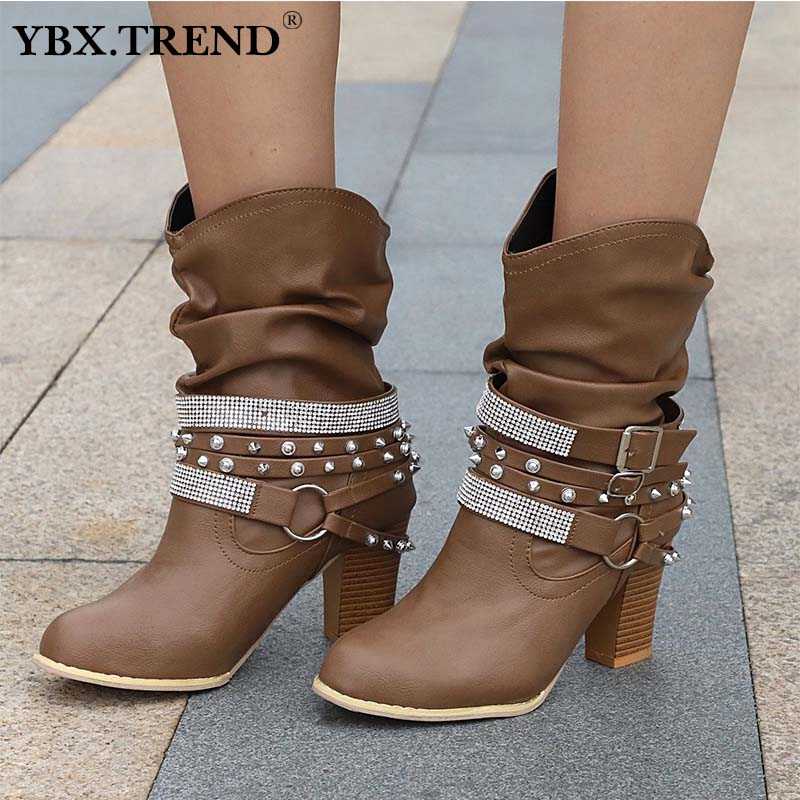 Women Boots Shoes Pumps Mid Calf Ladies Vintage Crystal Rivet Leather High Heels shoes Winter Casual Belt Buckle Female Fashion, Gray
Women Boots Shoes Pumps Mid Calf Ladies Vintage Crystal Rivet Leather High Heels shoes Winter Casual Belt Buckle Female Fashion, Gray