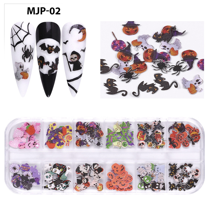12 Grid Nail Art Design Wood Pulp Chips Nail Ornaments Xmas Halloween Mixed Decoration DIY Christmas Manicure Accessories