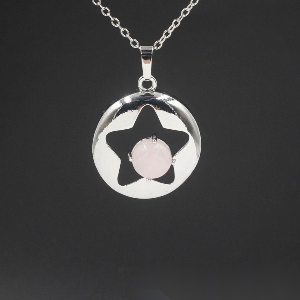 QIMOSHI Natural Stone Star Pendant Necklace for Women Girl Birthstone Crystal Chakra Yoga Druzy Romantic Friendship Jewelry