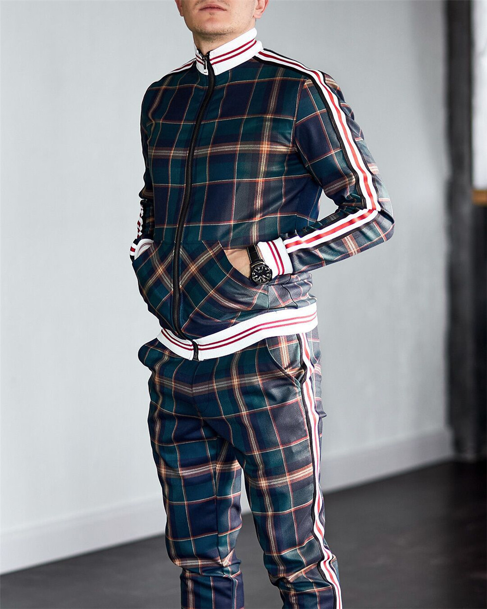 men's tracksuit spring autumn fashion Plaid tracksuit casual two piece set men's sports suit men's clothing men sets T200821
