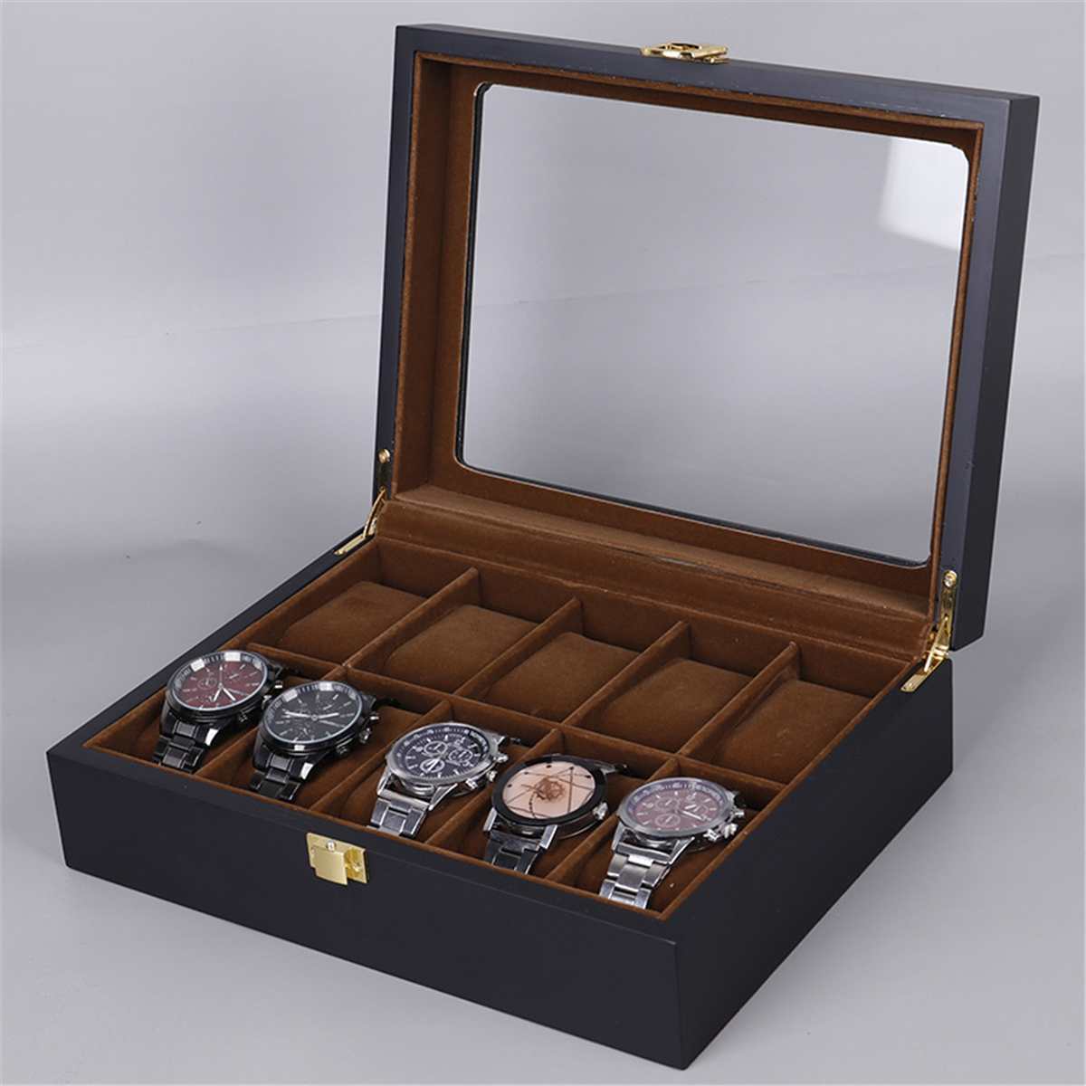 6/10/12 Grids Watch box Wooden Glass Box glasses Case Storage Organizer Luxury Jewelry Display Multifunctio Box Watch Black CX200807
