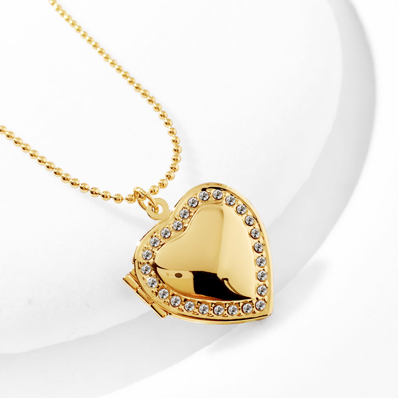 6 color Rhinestones Box Photo Frame Locket Pendant Necklace Fashion Heart Jewelry For Women Love Gift