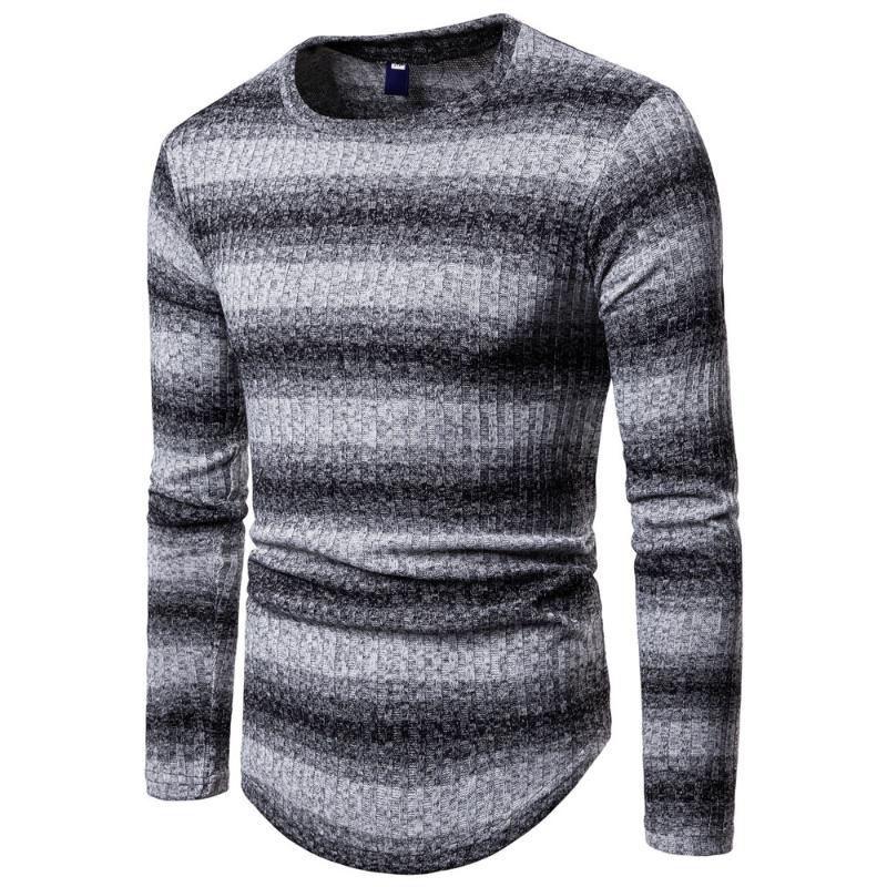 Sunfree Mens Gradient stripe Winter Pullover Knitted Top Striped Sweater Outwear Blouse Sweater Men maglioni uomo 3L451