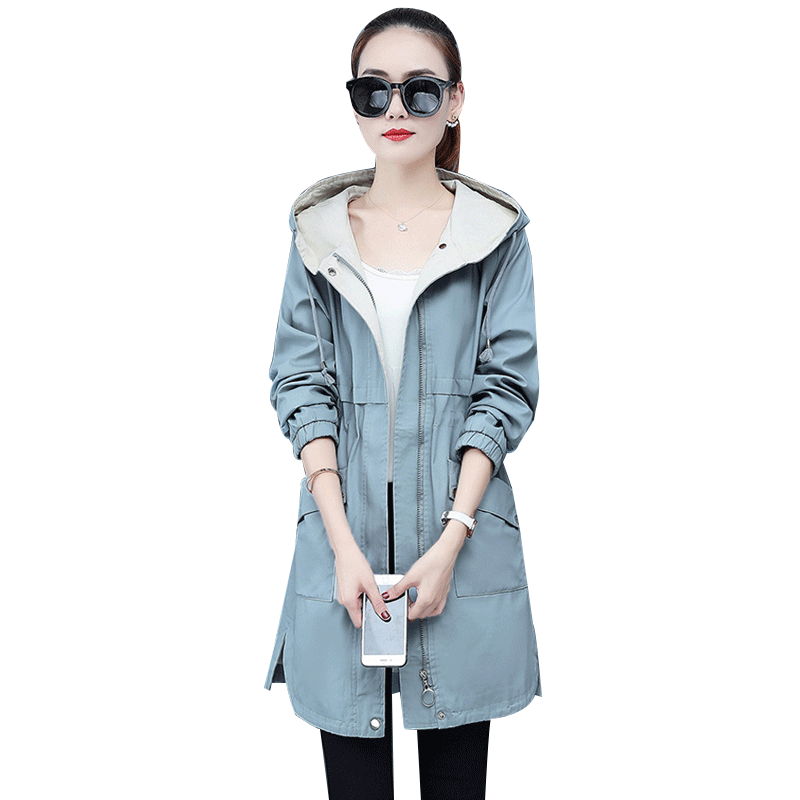 Long Casual Female Windbreaker Coat 2020 Autumn Long Sleeve Slim Hooded Trench Coat Women Student Basic Overcoat Outerwear Y252, Blue 
Long Casual Female Windbreaker Coat 2020 Autumn Long Sleeve Slim Hooded Trench Coat Women Student Basic Overcoat Outerwear Y252, Blue