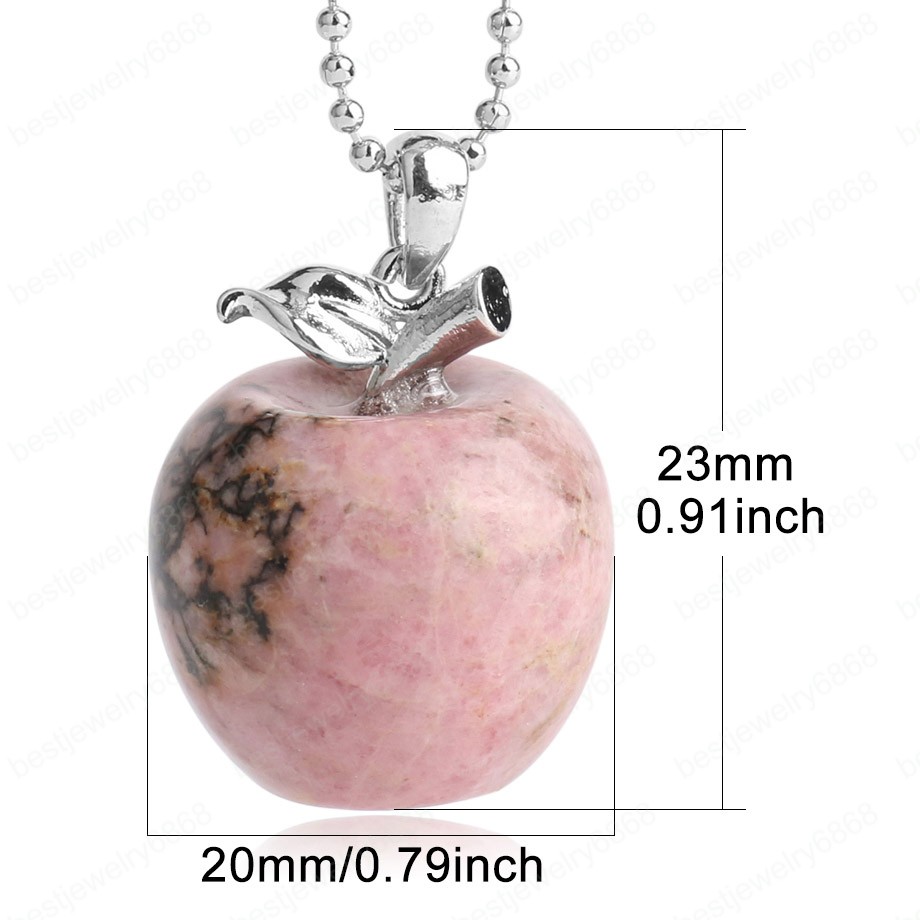 Hot Sale Suspension Apple Natural Stone Pendant Crystal Pendants Quartz Bead Necklaces Fashion Jewelry for Female Women Gift