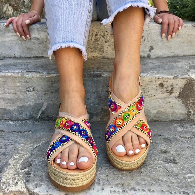 Summer Women Flat Platform Sandals Bohemian Beach Espadrille Shoes Ladies Open Toe Cross Strappy Roman Sandals Big Size, As pic
Summer Women Flat Platform Sandals Bohemian Beach Espadrille Shoes Ladies Open Toe Cross Strappy Roman Sandals Big Size, As pic
