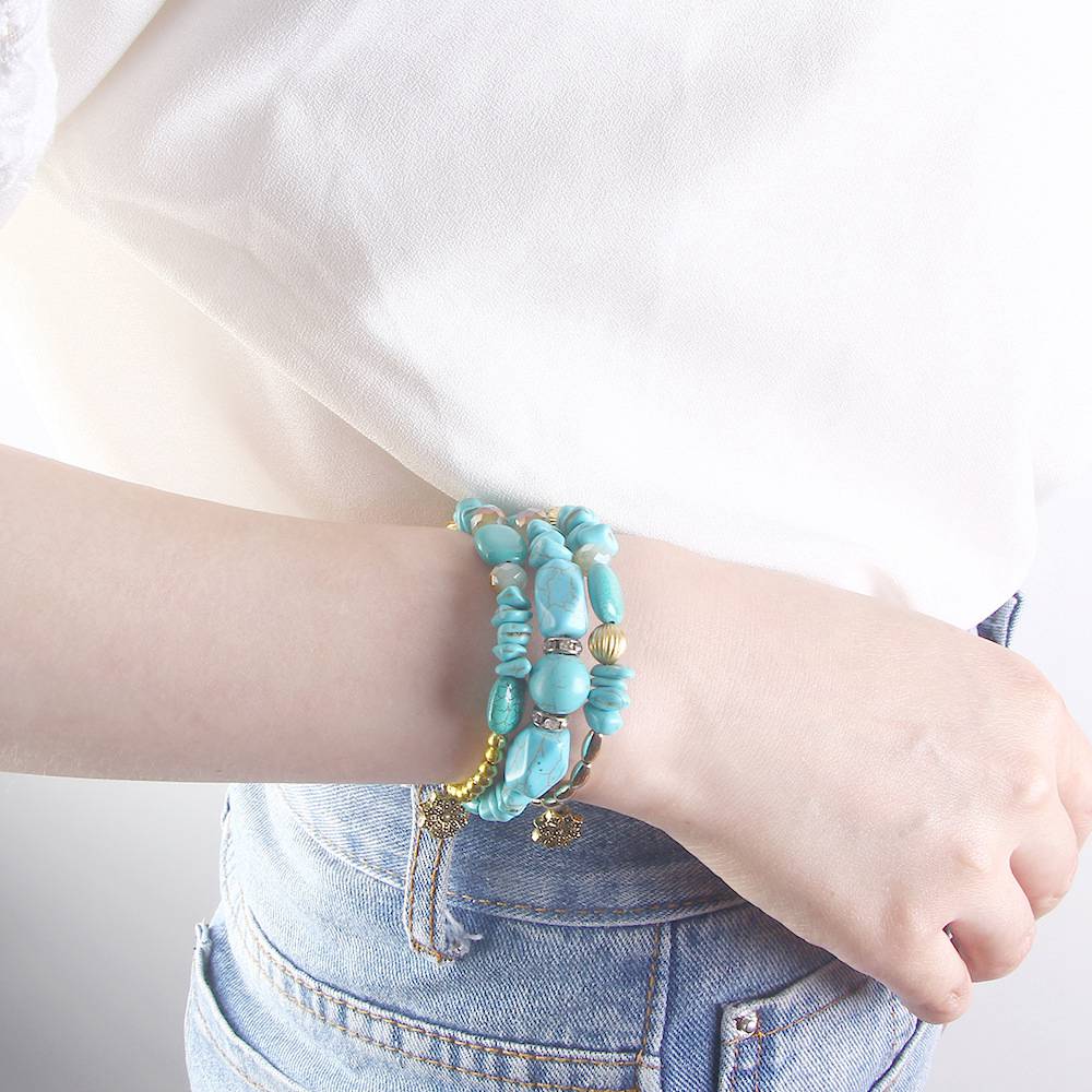 QIMOSHI Bohemian Mix Bead Multi Layer Versatile Statement Bracelets Bangles Sparkly Crystal Charm Jewelry for women men Girl boy