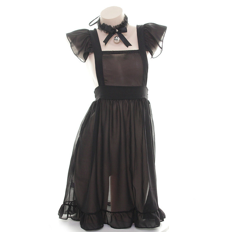Black White Sexy French Maid Apron For Woman Girl Costume Cosplay Servant Lolita Dress Bedroom Household Apron Lace Translucent