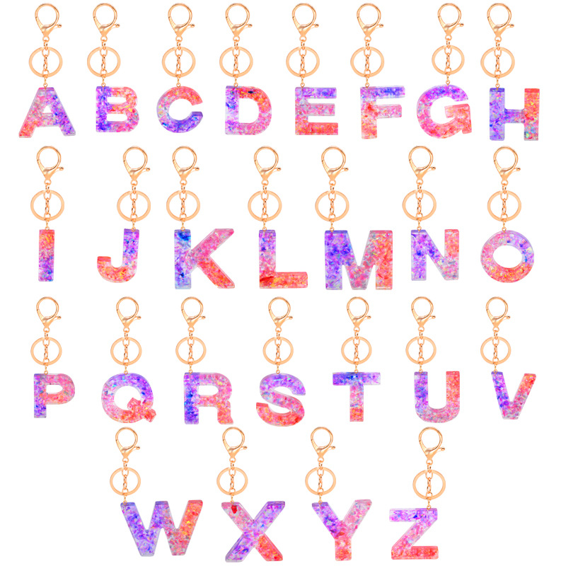 Fashuion Design Handmade High Quality Womens 26 Capital Letter Keychain Gold Metal Resin Alphabet Key Chain