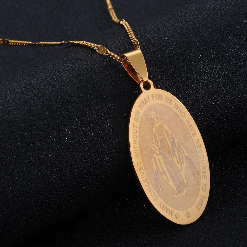 Stainless Steel Mary Conceived Without Sin Medal Virgin Mary Pendant Necklace Jewelry