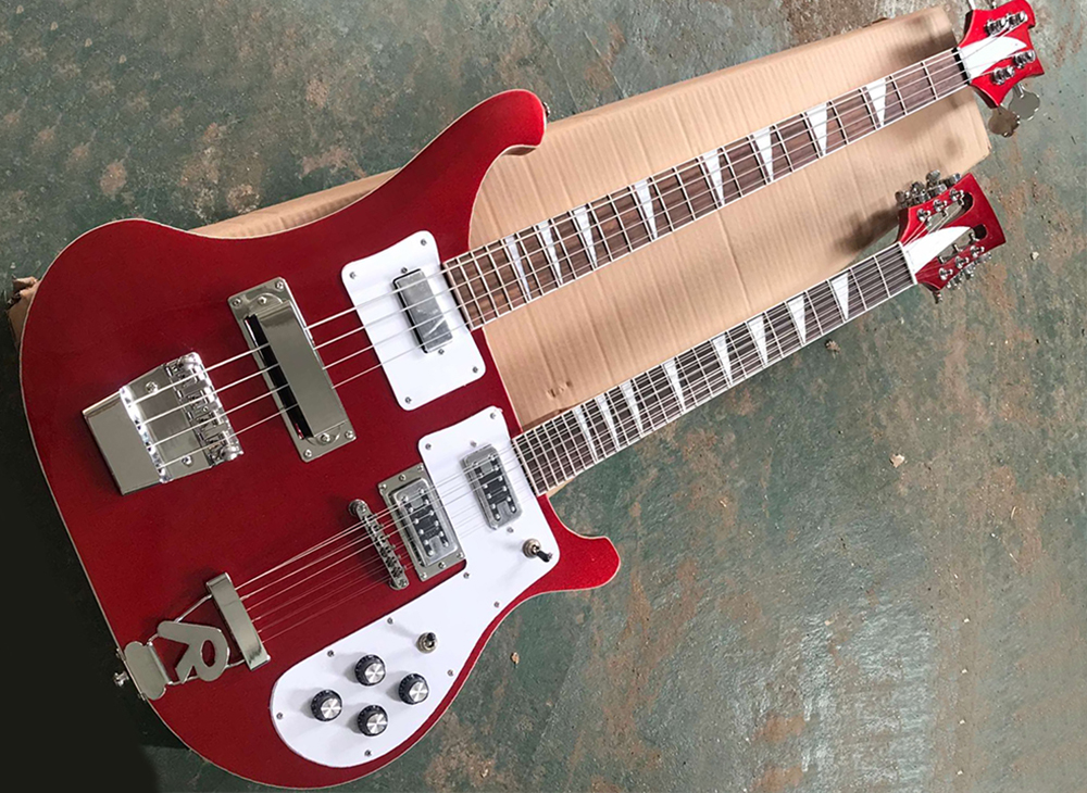 Red 4+12 strings double neck electric guitar with white pickguard,Can be customized
Red 4+12 strings double neck electric guitar with white pickguard,Can be customized