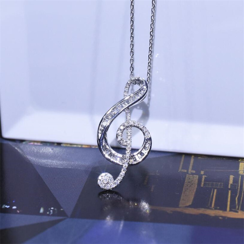 Sterg Sier Full White Topaz CZ Dia Love Note Pendant Necklace for Women