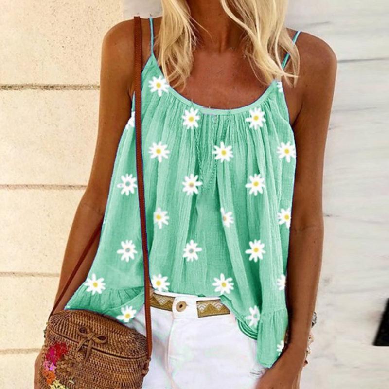 Summer Women's Blouses: Sexy O-Neck Sleeveless Printed Loose Hollow Out Tops