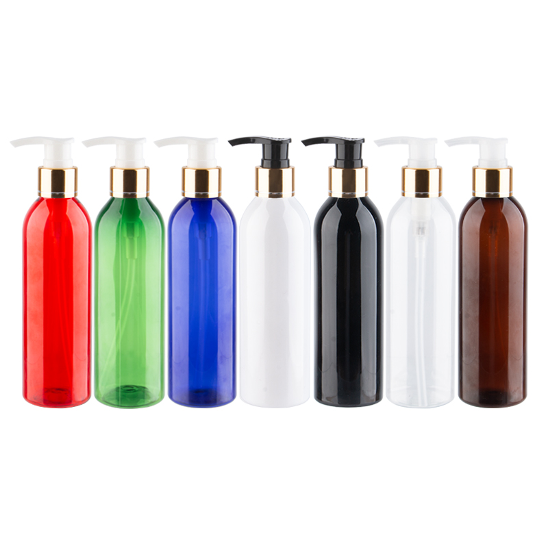 250ml x 25 Plastic Lotion Pump Bottles Gold Screw Cap PET Cream Bottle For Facial Cleanser Shampoo Shower Gel Make-up Remover