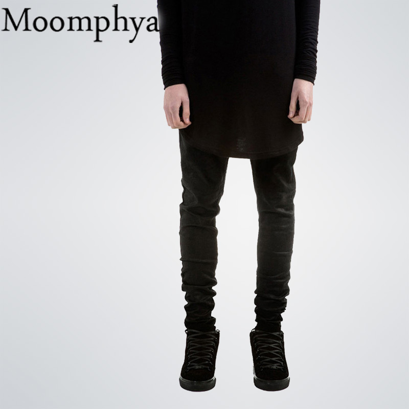 Denim Skinny All Black Slim Fit straight men solid color High street biker jeans MX200814