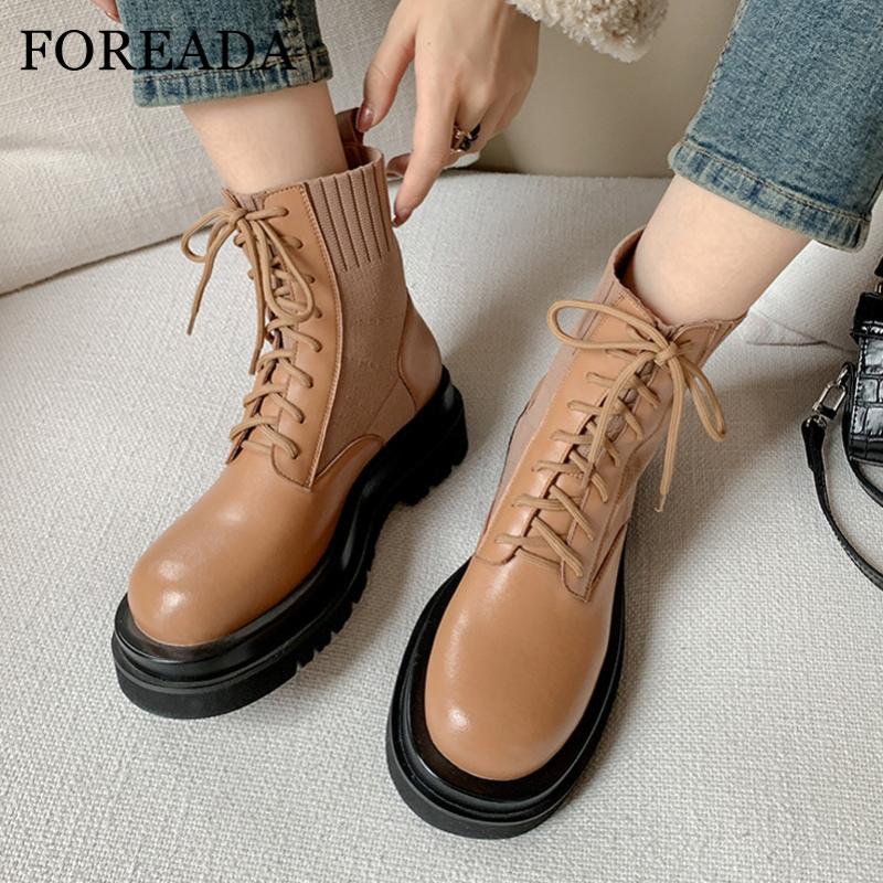 FOREADA Real Leather Woman Boots Med Heel Ankle Boots Lace Up Short Platform Thick Heel Ladies Shoes Autumn Winter Black, Black synthetic lin
FOREADA Real Leather Woman Boots Med Heel Ankle Boots Lace Up Short Platform Thick Heel Ladies Shoes Autumn Winter Black, Black synthetic lin