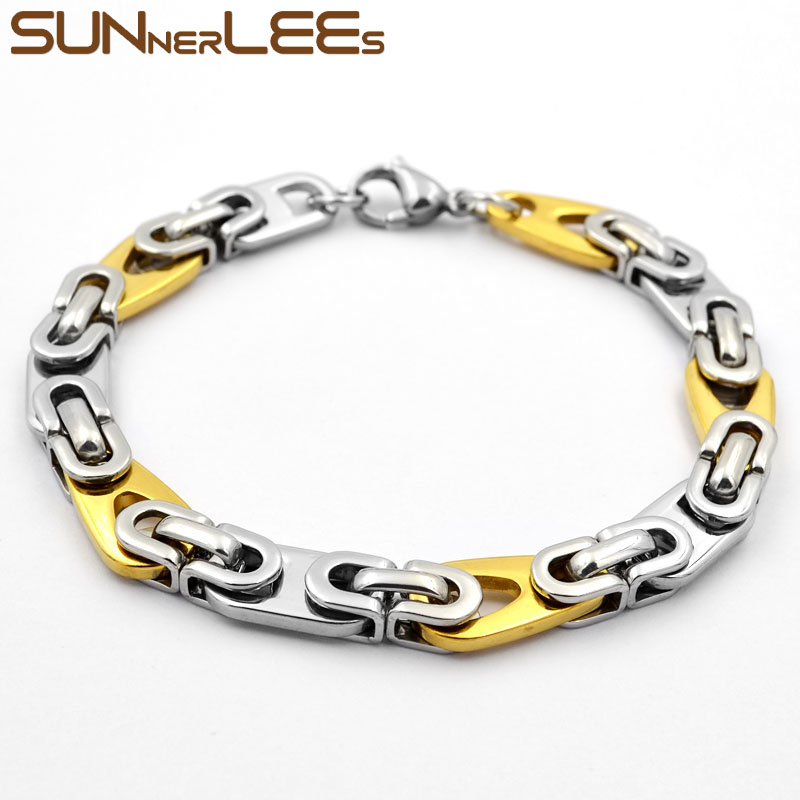 SUNNERLEES Jewelry Stainless Steel Bracelet 8mm Geometric Byzantine Link Chain Silver Color Gold Plated Men Women Gift SC114 B
SUNNERLEES Jewelry Stainless Steel Bracelet 8mm Geometric Byzantine Link Chain Silver Color Gold Plated Men Women Gift SC114 B