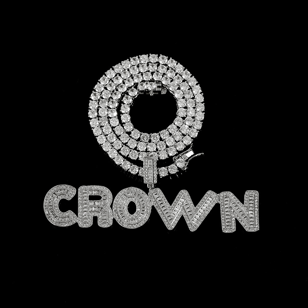 TopBling Hip Hop A-Z Custom Name Pendant Bling T Crystal Cubic Zirconia Letters Necklaces Men Women Gift