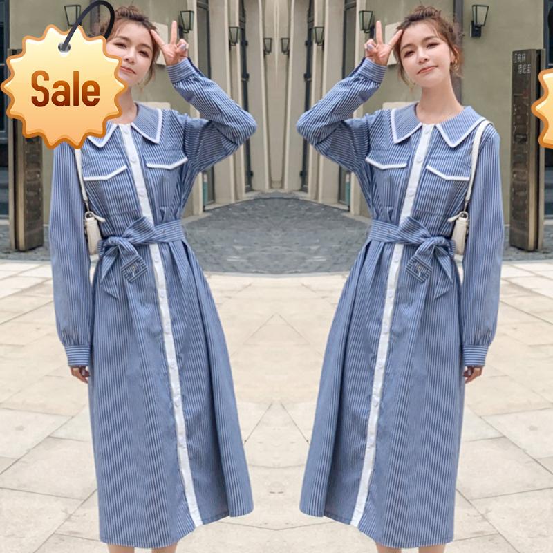 Autumn Korean Women' Loose Striped Long-sleeved Lapel College Style Single-breasted Shirt Dress Trendy Ladies, Blue
Autumn Korean Women' Loose Striped Long-sleeved Lapel College Style Single-breasted Shirt Dress Trendy Ladies, Blue