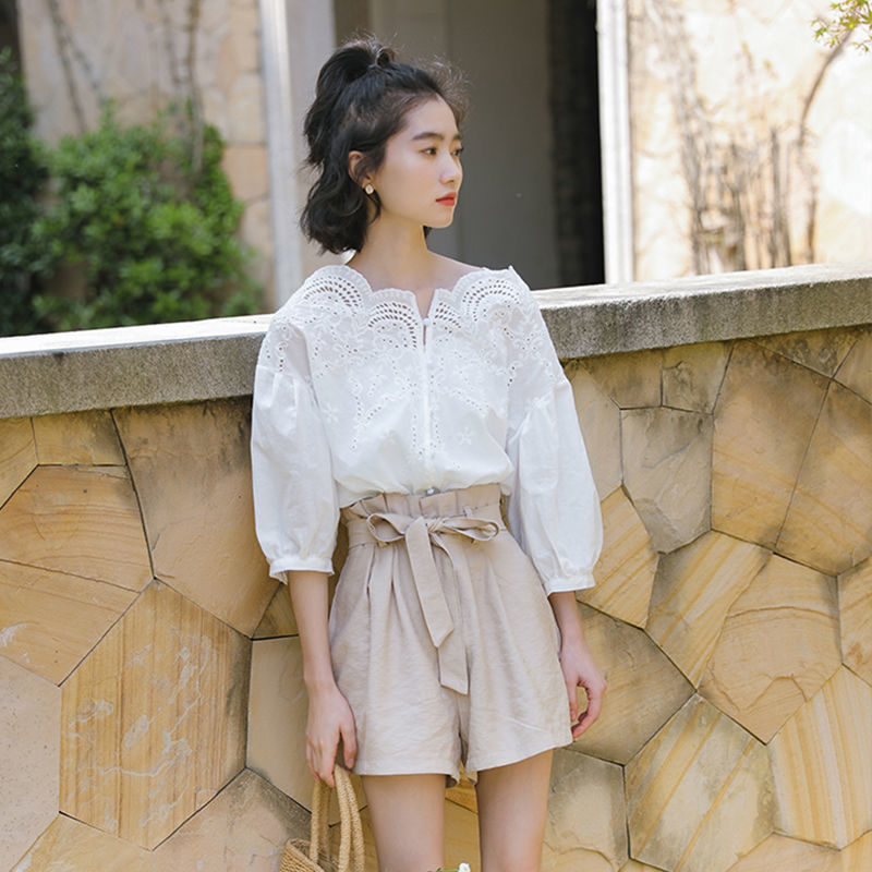 Summer Korea Fashion Women Student Loose High Waist WideLeg Pants Bow Drawstring Casual Khaki Plus Size D193 210512