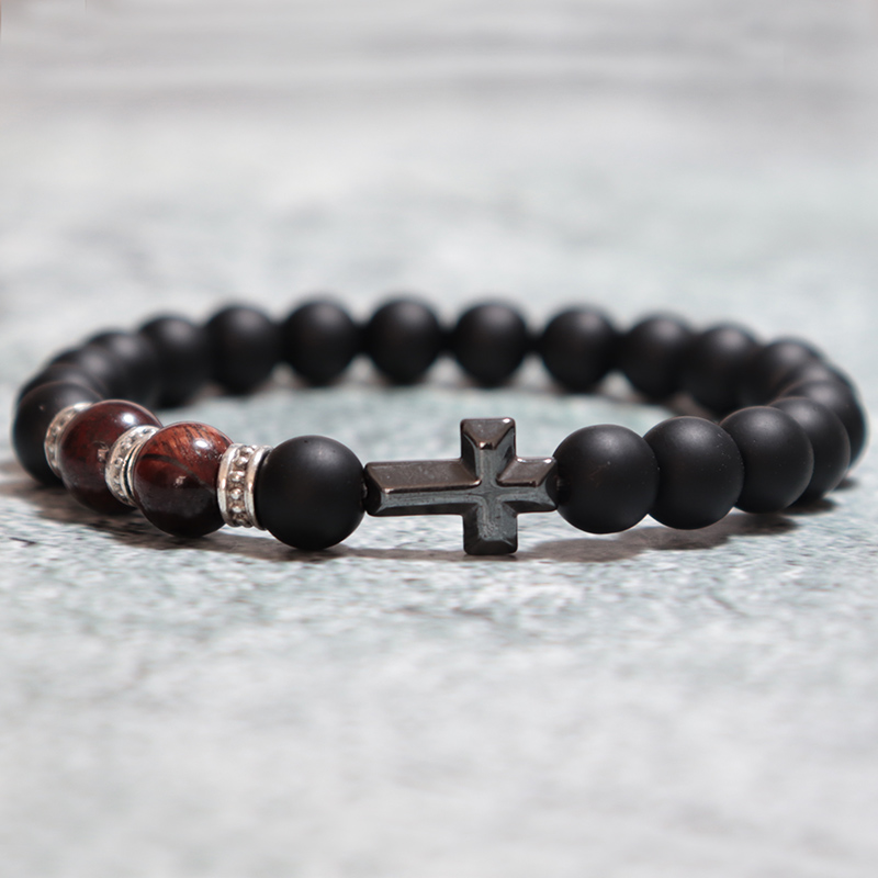 Noter Fashion Men Bracelets Classic Cross Braslet Prayer Beads Natural Map Lava Tiger Eye Braclet Stone Tibetan Brazalete