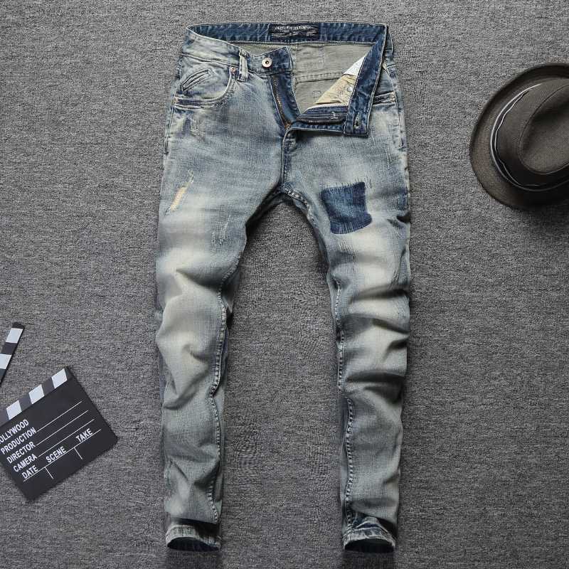 Vintage Design Fashion Men Jeans Stretch Slim Fit Elastic Cotton Denim Pants High Quality Classical Jeans For Men Ripped, Light blue color
Vintage Design Fashion Men Jeans Stretch Slim Fit Elastic Cotton Denim Pants High Quality Classical Jeans For Men Ripped, Light blue color