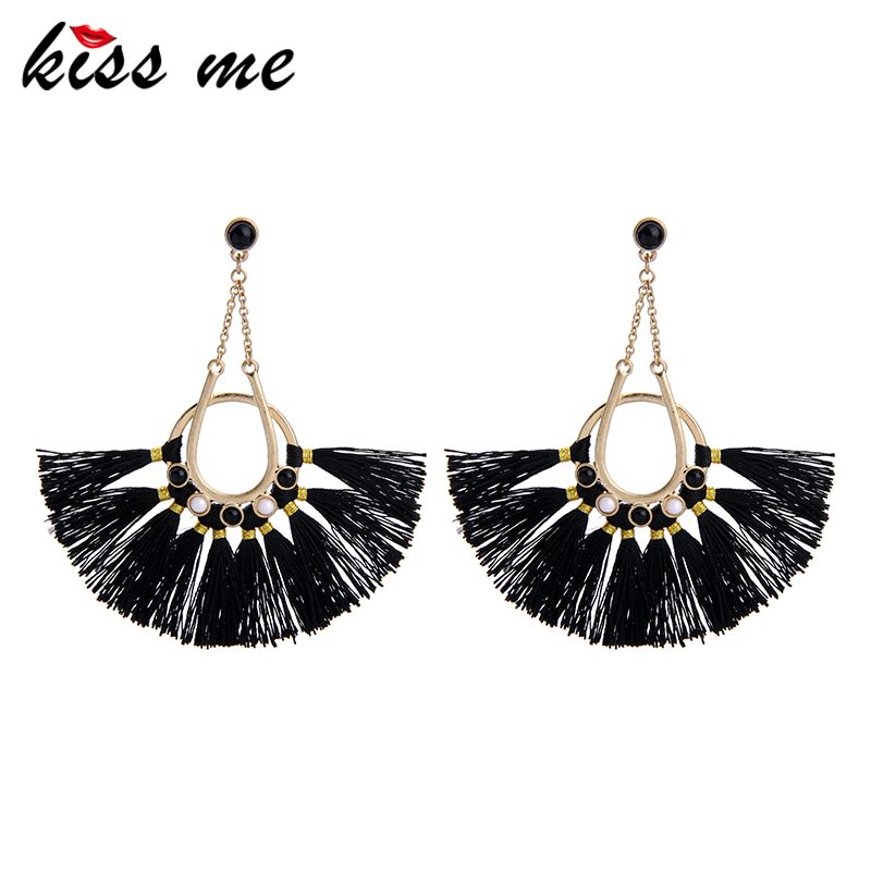 KISS ME Fan Shape Dangling Hot Pink & Black Tassel Earrings Fashion Jewelry Ethnic Big Earrings for Women
KISS ME Fan Shape Dangling Hot Pink & Black Tassel Earrings Fashion Jewelry Ethnic Big Earrings for Women