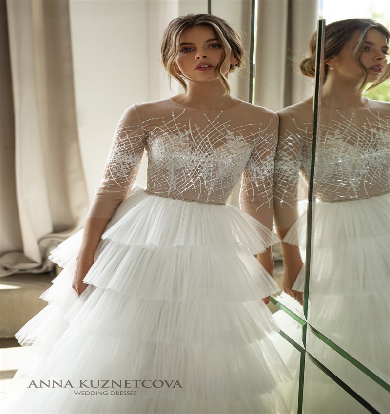 gorgeous sequins wedding dresses newest a line beach illusion appliqued bridal gown custom made tiered tulle custom made robes de marie